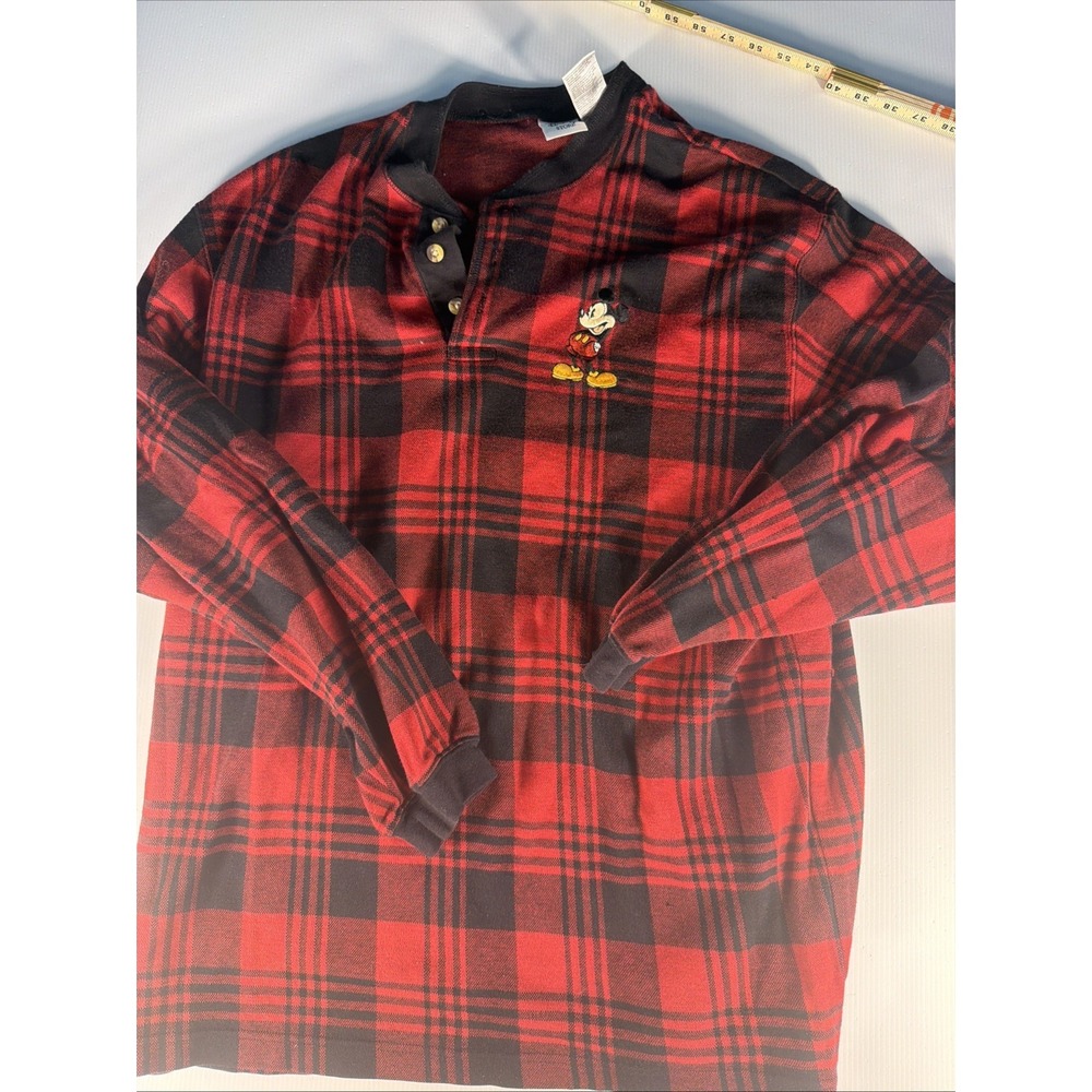 Vintage Disney Store Mickey Mouse Red Black Plaid Shirt Men's Large Cotton